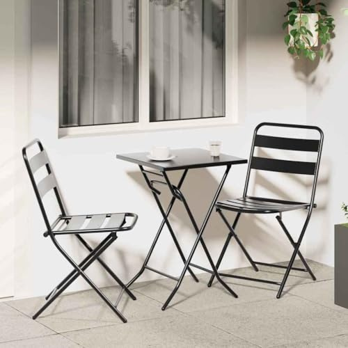 Yunovire Ensemble bistro de jardin 3 pièces en acier anthracite, pliable, résistant aux intempéries, avec coussin, pour balcon, terrasse