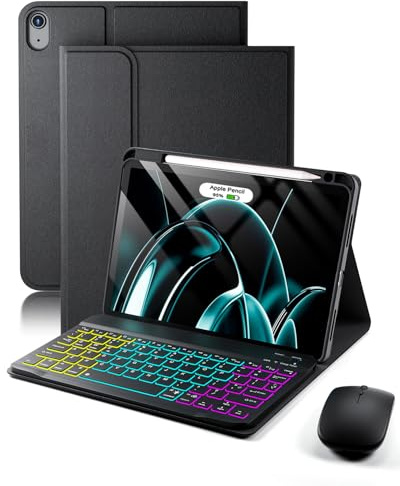 for iPad Air 11 inch (M4 2026/M3 2025/M2 2024)/iPad Air 5th (2022)/Air 4th (2020) Generation 10.9 inch Case,with Wireless Bluetooth British Layout Backlit Keyboard and Mouse,Magnetic Design Detachable