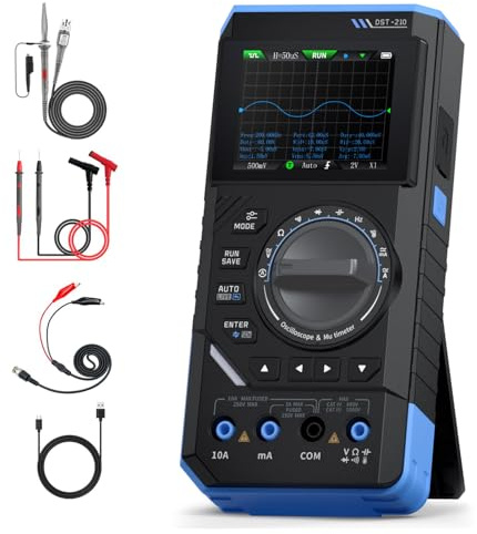 Osciloscopio Portatil DST-210 Multimetro Digital Profesional Generador de Señales 3 en 1 Multimetro Tester 19,999 Cuentas Comprueba Voltaje CA/CC, Corriente, Capacitancia, Resistencia y Diodos
