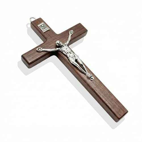UIHRLM Wooden Cross, 4.9 Inch Jesus Cross with Hanging Hole Design, Crucifix Wall Hanging Religious Worship Symbol Catholic Ornament Accessories for Church, Living Room, Home Decoration (Dark brown)