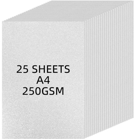 APXEL Papel Brillante Para Manualidades, 30 x 21.5 cm, A4 Cartulina con Purpurina, 25 Hojas de Plata, 250 g/m² Cartulina Purpurina para Proyectos de Bricolaje, Manualidades y Decoraciones