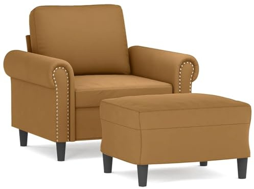 XHNIFBN Samt Sessel mit Hocker 92x77x80 cm Mini Schlafsessel Braun Modernes Design Robustes Metallgestell Bequemes Loungemöbel für Wohnzimmer Jugendzimmer Büro Korridor