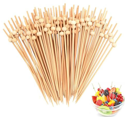 100 Stück Holzspieße, Obstspieße, Spiesse für Snacks Fingerfood, Spieße Fingerfood with Wooden Beads, für Cocktailpartys, Partys, Buffets, Zusammenkünfte Und Andere Anlässe
