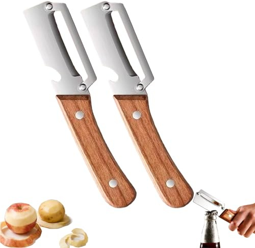 2026 New Stainless Steel Vegetable Peeler with Wooden Handle, Wooden Peeler & Fruit Slicer, Sharp Blade for Carrot, Apple, Kiwi, Orange, Easy Grip Kitchen Tool (2pcs)