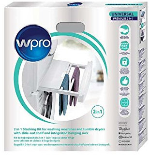 Wpro SKP101 Connection Frame Washing Machine/Dryer Column Universal for All 60 cm x 60 cm Devices Original Whirlpool 484000008545 Intermediate Frame with Shelf and Clothes Hanger (SKU: 100078948-000)