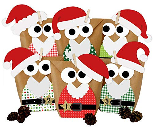 Papierdrachen DIY Adventskalender zum Befüllen - Weihnachtseulen - Eulen Weihnachten - Set Rot Nikolaus - zum selbst basteln - für Kinder