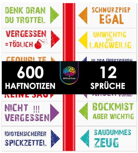 OfficeTree 600 x Haftnotizen Lustig für Studenten - 12 Lustige Sprüche - Klebezettel Lustig Büro Gadgets - Lustige Haftnotizen für die Linke & Rechte Buchseite - Lustige Sprüche Büro