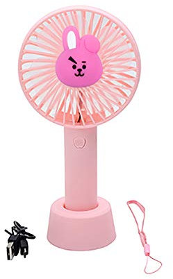 Lily&her friends - Electric Personal Handheld Fan Desk Fans with USB Rechargeable Cute Korean Style Charging Kids Mini Portable Fan Outdoor Household Traveling Desktop Office Home Pink Cartoon(rabbit)
