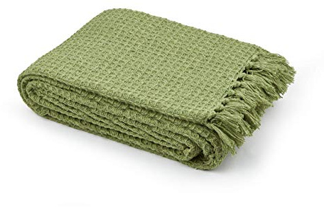 StylemyBedroom Jeté de canapé/lit 100 % coton tissé nid d'abeille (vert pistachi), 180 x 254 cm