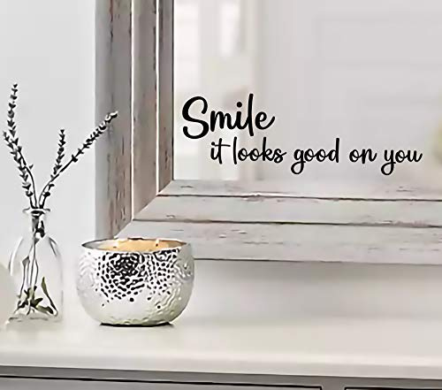 MAZ DISTRIBUTIONS - Smile It Looks Good on You Mirror Sticker – Vinyl Glass Decals – Waterproof Mirror Inspirational Stickers – Indoor and Outdoor use - Motivational Sticker for Mirrors – MAZ 373