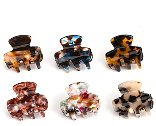 olyee Hair Claw Clips Tortoise Shell Style, 6 Pieces Small Size Hair Claws Hair Jaw Clip Claw Clamp Acrylic Clip Grip for Women Girls Fine | Ideal For Daily Styling Sectioning Half-Up Looks. Lightweight Durable All-Day Comfort