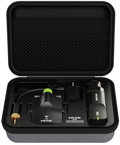 NUX B-6 Kabelloses Saxophonsystem mit Ladekoffer, 20 Meter Betriebsreichweite, 24 Bit/44,1 kHz High Resolution Audio, 2,4 GHz kabelloses Saxophonmikrofon