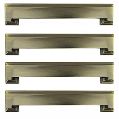 French Furniture Fittings Set of 4 Art Deco Kitchen Cabinet Square Cup Handles 2 Sizes, Cup Handles for Kitchen Cupboard Doors and Drawers Matt Antique Brass (Distance Between fixings 128 or 160mm)