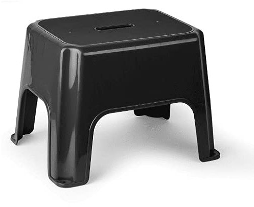 CABLEPELADO Taburete de plastico bajo - hasta 150kg - Ligero - Multifuncional - Escalera - peldaño - Antideslizante - apilable Color Negro