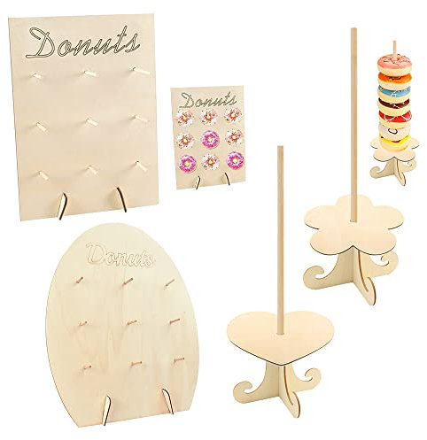 Reforung 4 pièces Donut Présentoir Mur de Beignet Donut Rack Support Donut en Bois Présentoir Support De Beignest Réutilisable Donut Stand Donut Décoratif Stand pour Mariages, Fêtes d'anniversaire