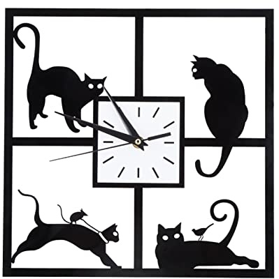 Restokki Schwarze Katzen Pendel Wanduhr, Aluminiumrahmen Glas Katzen Design Uhr, Moderne stille Wanduhr, die Nicht tickt, lustige Wanduhren