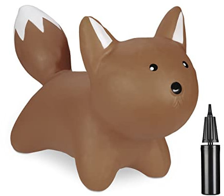 Relaxdays Hüpftier Fuchs, inkl. Luftpumpe, Kinder ab 3 Jahre, BPA-frei, aufblasbares Hüpfpferd, Hüpfspielzeug, braun, 1 Stück