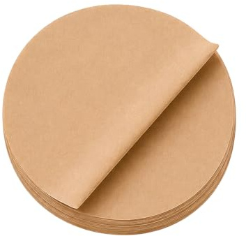 TopHomer Non-porous 23cm Parchment Paper for Air Fryer Liners Round Unbleached 100 Sheets AirFryer Blotting Paper, Bamboo Steamer Basket, Baking Paper, Microwave, Oven Non-Stick Cooking Brown