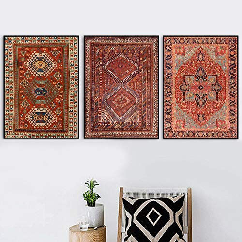 Yangld Orientteppiche Muster Vintage Poster und Drucke Perserteppiche Retro Wandkunst Leinwand Malerei Bilder Wohnkultur 15,7 x 23,6(40x60cm) x3 Kein Rahmen