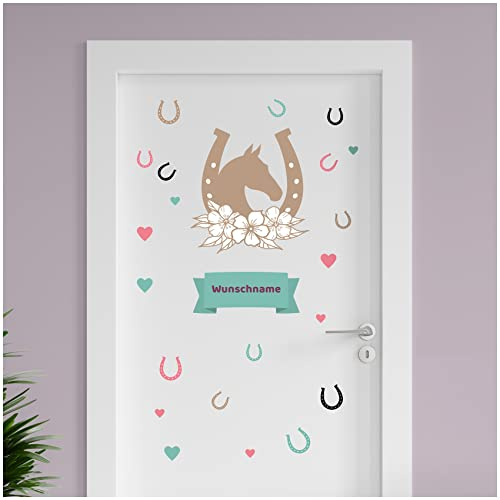 Finest Folia personalisierbarer Türaufkleber Wandtattoo Kinderzimmer für Tür Wand Mädchen Jungen Wandaufkleber mit Wunschname Wunschtext Türschild Aufkleber selbst gestalten (12 Pferd)