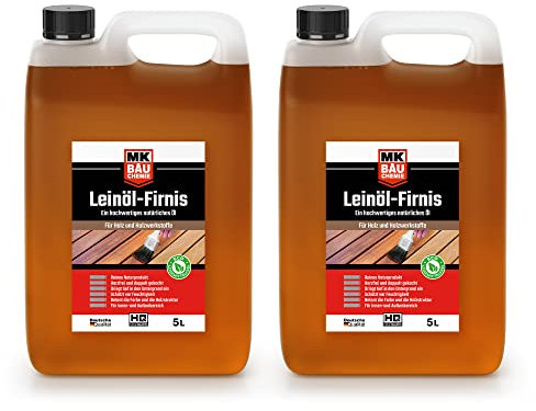 MK BAUCHEME Leinöl-Firnis - Doppelt gekochtes Holzöl als natürlicher Holzschutz für Möbel - Wasserabweisend, 10 Liter