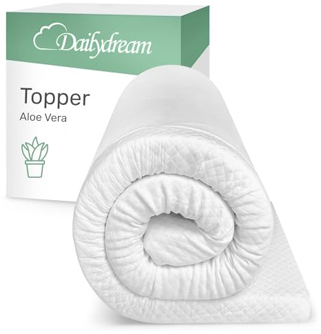 Dailydream Topper viscoelástico para colchón de 180x200, Grosor 5cm, Sobrecolchón Memory Foam, Edition Aloe Vera, Model M, Cubrecolchón de Espuma, Espuma viscoelástica, Espuma Memoria, Topper Sofa