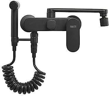 XJTNLB Küchenarmaturen Wandmontage Wasserhahn Küche Wandmontage Ausziehbar 20cm 360° Schwenkbar Wasserhahn Wandmontage Küche,Schwarz,Dualer Modus
