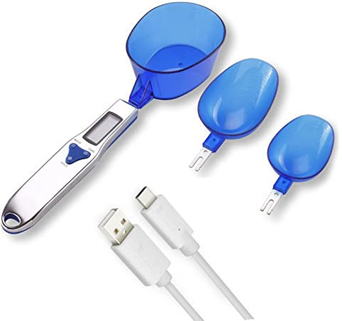 VVHUDA Bilancia Elettronica a Cucchiaio, Cucchiaio dosatore Digitale Ricaricabile USB con 3 cucchiai di pesatura Rimovibili 500 g/0,1 g Bilance Accurate per Utensili da Cucina Small Gift