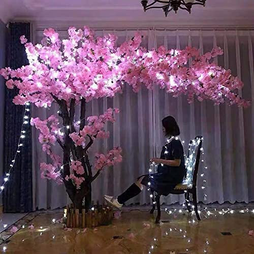 Kunstbaum, Kirschblüten, dichte künstliche Pfirsichbäume, Massivholzstämme-geeignet für drinnen, Familie, Wohnzimmer, außen künstlich,Rosa,1.8X1M