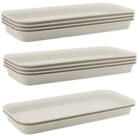 MUKCHAP 10 vassoi rettangolari per piante, 36,5 x 14 x 3 cm, colore beige, in plastica, per fioriere, fioriere, dimensioni superiori 39,5 x 17 cm