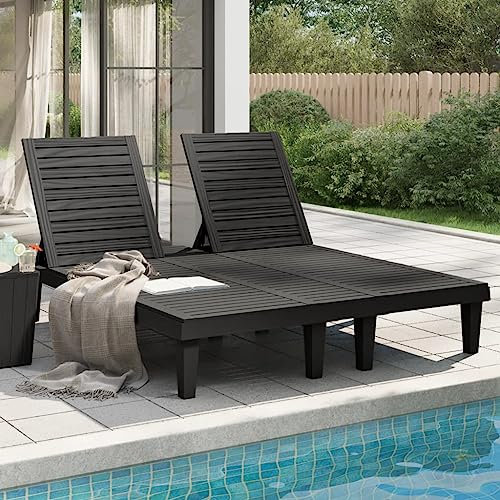 AUUIJKJF Home Outdoor Sonstige Doppel-Sonnenliege, schwarz, 155 x 138 x 83 cm, Polypropylen