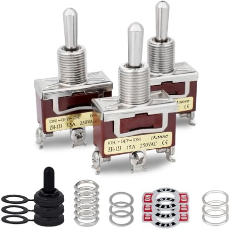 Innfeeltech 3 interrupteurs à bascule instantanés, 10A 125V, 2H - c123 SPDT, 3 bornes on/off/on, interrupteur à bascule haute performance à 3 positions avec 3 couvercles étanches