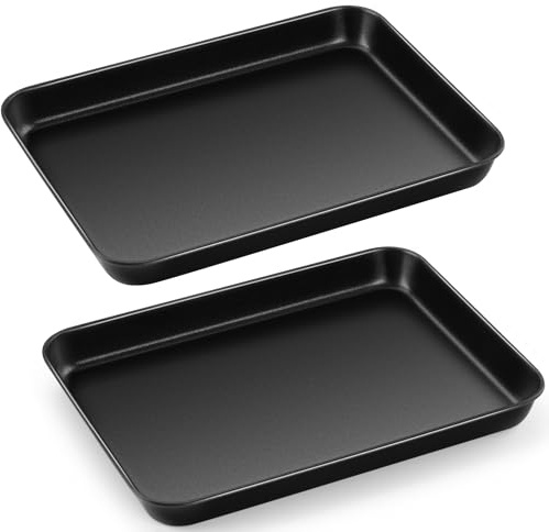 Herogo Non Stick Small Baking Trays for Oven Set of 2-23.7x18x2.5 cm | Baking Sheet for Oven, Rectangle Small Oven Tray for Baking Cooking Roasting, Wrap Resistant & Easy to Clean