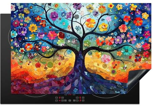 KitchenYeah© Copri Piano Cottura Coprifornelli Tappetino per Induzione | 80x52 cm - Fornello Tutto per la Cucina Albero della vita - Colori - Albero