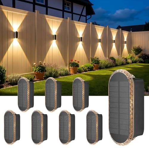 ELLASAY Lampe Solaire Exterieur Applique: Lot De 8 Up and Down LED lumiere Murale Jardin - IP65 Étanche Avec 3000K/4000K/6500K - Éclairage Puissant Pour Clôture Patio Terrasse Cour