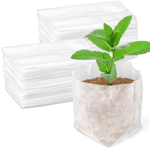 MAQIHAN 100 Stück Pflanzbeutel 11,9 x 11,9 cm aus Vliesstoff, biologisch abbaubare Anzuchttöpfe, Wachstumsbeutel für Setzlinge, Gemüse, Blumen, Obst und Bäume
