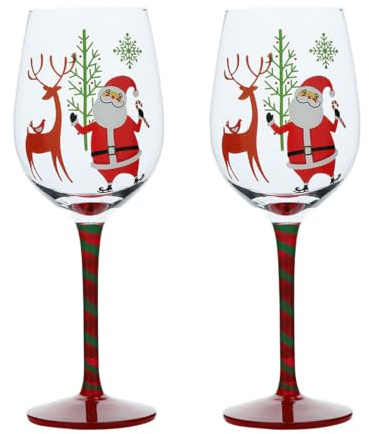 Garneck 2pezzi Bicchieri Da Vino Natalizi Con Design Di Babbo Natale Renna e Albero Di Natale Eleganti Calici Festivi Con Stile