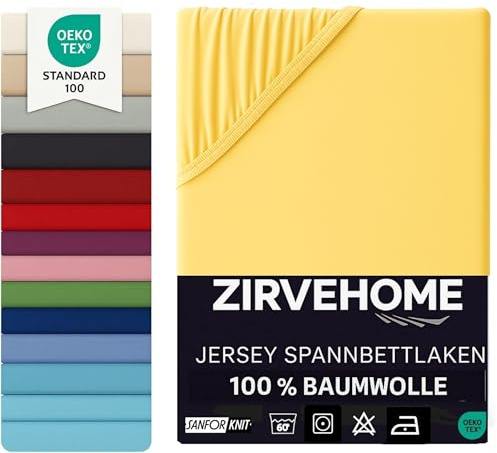 Spannbettlaken 70x140 cm Babybett Gelb – Jersey Bettlaken aus 100% Baumwolle – Kinderbett Spannbetttuch 70x140cm für Baby matratzen bis 15 cm Höhe – hautfreundlich & atmungsaktiv