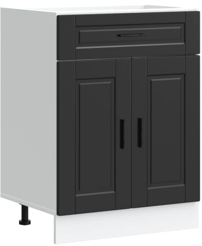vidaXL Mueble bajo de Cocina Porto Madera contrachapada Negro, Mueble bajo de Fregadero, Mueble bajo de Cocina con cajón, Mueble bajo de Fregadero
