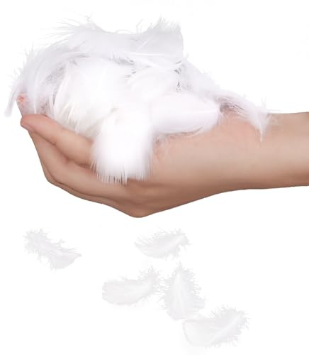400pcs 4-8cm Feathers for Crafting Dyeable Natural White Feathers in Different Sizes | Gentle Natural Goose Craft Feathers for Weddings,Parties,Dream Catchers and DIY Projects Scrapbooking Embellishments