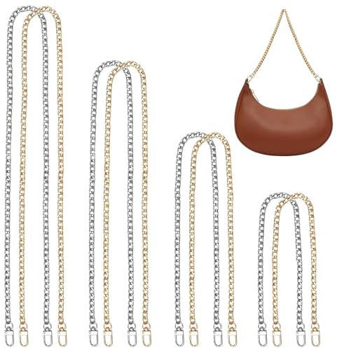 EnixwH 8 Stück Tasche Kette Taschenkette Gold und Taschenkette Silber 40/60/80/120 cm Ersatzkette Kette für Tasche Umhängetasche Metall Tasche Kette für Geldbörse Damen Handtaschen Umhängetasche