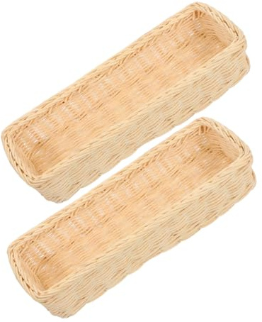 MAGICLULU 2pcs Rattan Woven Cutlery Basket with Multifunctional Storage and Versatile Usage, White Pe Material Kitchen Utensils Holder for Drawer Organisation and Bathroom Storage