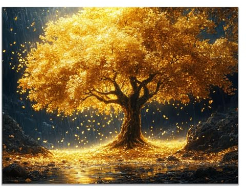 BOHUO Albero della vita Grande Stampa su tela, Minimalismo Quadri su tela Quadri Moderni Poster Decorazioni da parete per Soggiorno - 70x100cm Non incorniciato(Giallo)