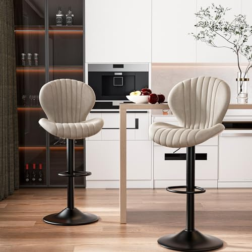 Hawthyhome Bar Stools Set of 2 Backrest Kitchen Bar stools Beige