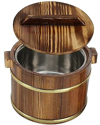 Pleayietoopiatiey Japanischer Reis-Eimer, 16 cm, Holz, Sushi-Reisschale, für Zuhause, Küche, Restaurant, Braun