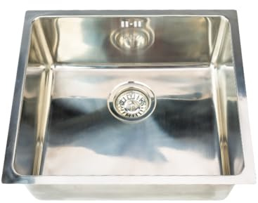 AZERODESIGN-Fregadero Cocina Acero Inoxidable-1 Seno-Fregadero Modernos-Pila Lavadero-Desagüe Completo Incluido-Fregadero Encimera-3 Medidas Disponibles-Cantos Cuadrados (45x40x20)