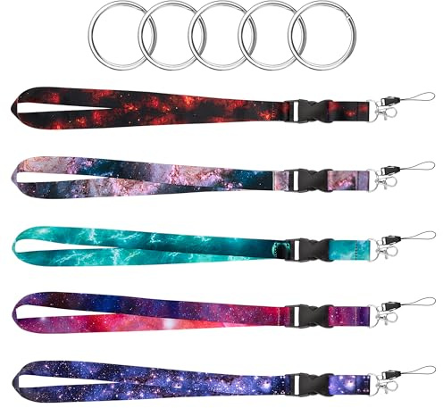 Lanière avec Porte-badge, Porte Badge Tour de Cou avec Swivel Lobster Clasp et Porte-clés en Métal pour Porte Badges d'Identification, Carte d'étudiants, Porte-Clés, Carte Bus 5 Pièces