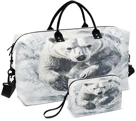 Burbuja Travel Duffel Bag for Women, Bear Running Weekender Overnight Bag Shoulder Carry On Tote Bag with Trolley Sleeve, Gym Bag with Toiletry Bag, Large Size