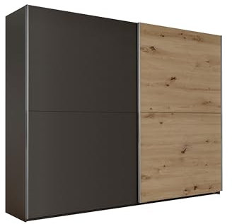 möbelando Schwebetürenschrank >Mesio< mit Schiebetüren, 270x210x60 cm, Graphit/Artisan Eiche dekor, viel Stauraum, 9 Einlegeböden, 3 Kleiderstangen, modernes Design, pflegeleicht, zerlegte Lieferung