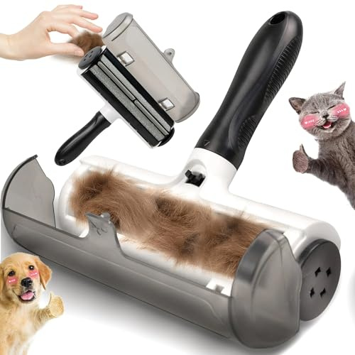 NevEND Roller Pet Hair Remover and Reusable Lint Roller - Cat and Dog Hair Remover for Furniture, Couch, Carpet, Clothing and Bedding - Portable, Multi-Surface Fur Removal Tool